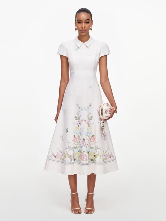 Self-Portrait Dresses & Skirts - Self Portrait White Floral Linen Blend Midi Dress